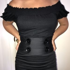 Off shoulder black office dress